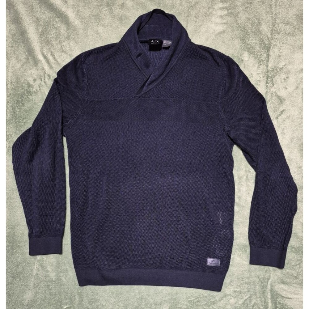 Armani Exchange A|X Men’s Large Navy Blue Sweater Pullover Knit Cowl Neck